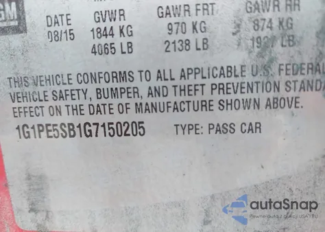 2016 Chevrolet Cruze Limited Lt from USA, damaged, VIN 1G1PE5SB1G7150205